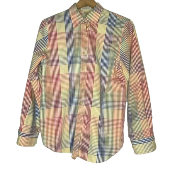 ORVIS Button Down Shirt Yellow Green Blue Plaid Womens size 6 Long Sleeve Up - Picture 1 of 5